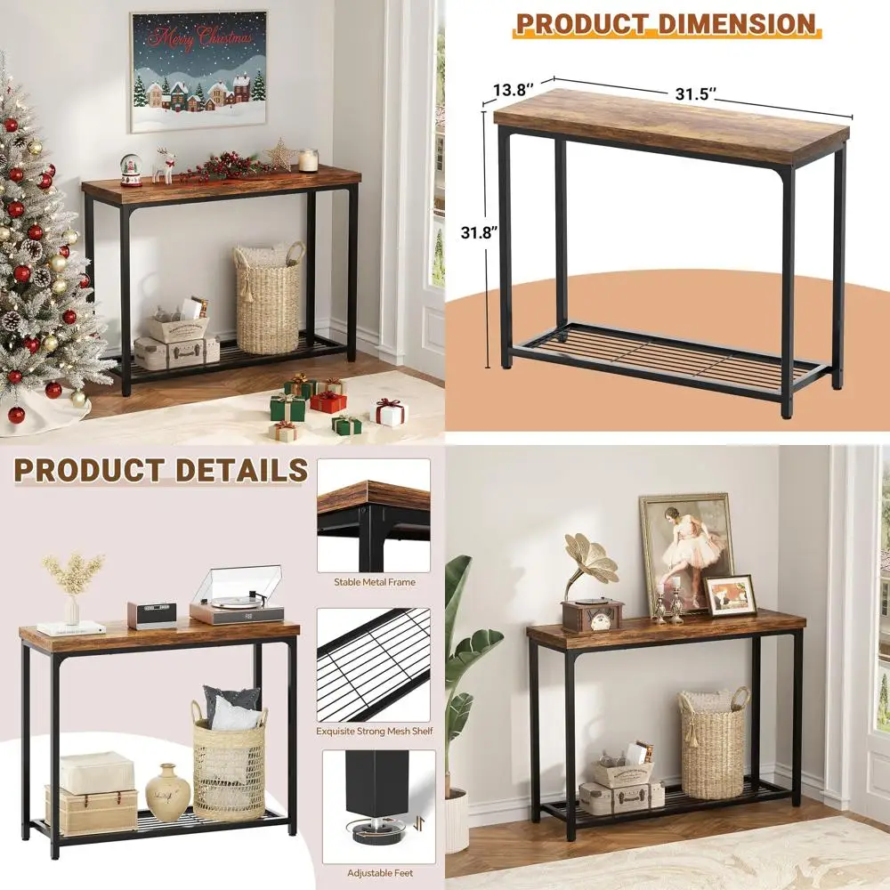 

Rustic 2-Tier Console Table, 32 Storage Shelf for Entryway, Living Room & Hallway