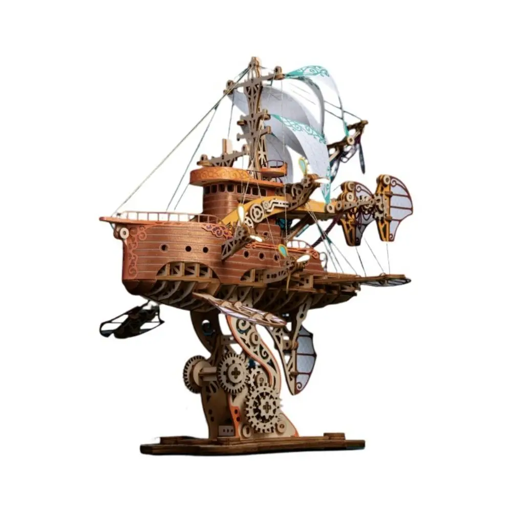 Assemblage fantastique vaisseau spatial modèle fantaisie dirigeable artisanat bricolage 3D Puzzle en bois Collection faite à la main Kits de blocs de construction de navire