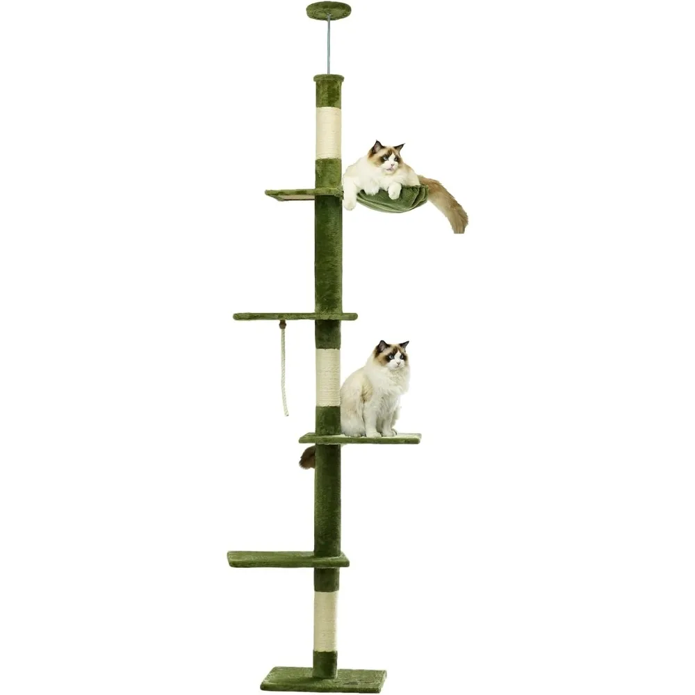 

Cat Tree Floor To Ceiling Cats Tower, Cat Climbing Activity Center with Hammock, Platforms and Dangling Balls