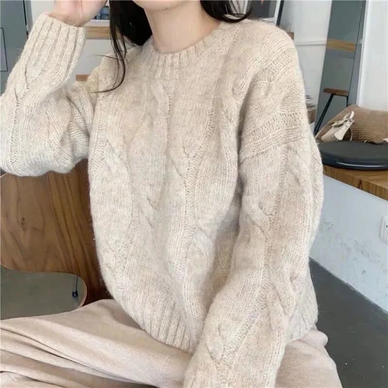 

Female Student Pullover Knitting Jacket Autumn Winter Women Plush Thickening Sweater Coat Ladies Loose Fitting Knitwear Outwear