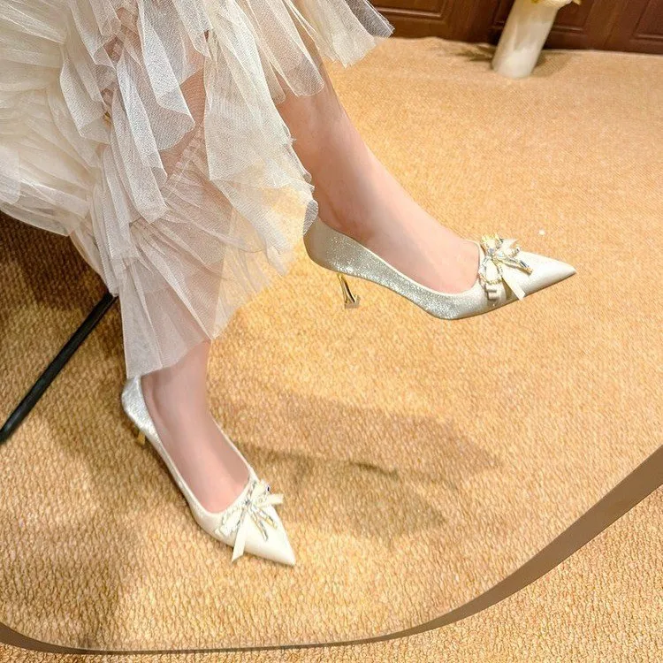 French-style stiletto wedding shoes for women 2026, elegant high heels for weddings, engagements, and bridesmaids