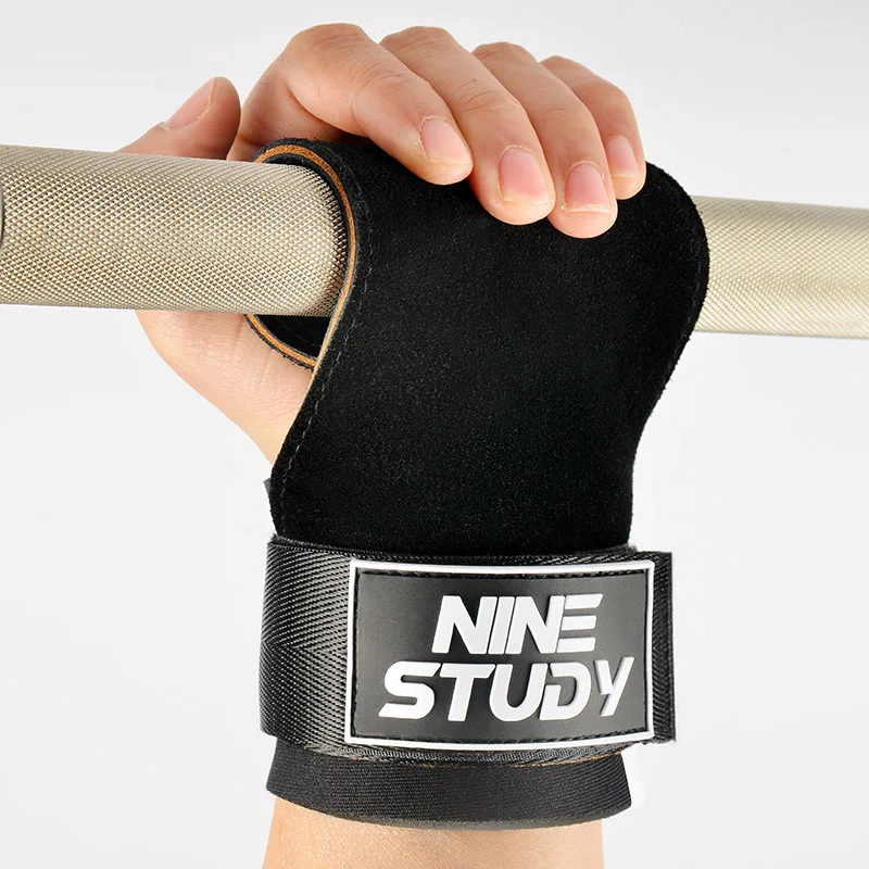 Three Layers Cowhide Gym Gloves Grips Horizontal Bar Gloves for Gym Sports Weight Lifting Training Crossfit Fitness Bodybuilding