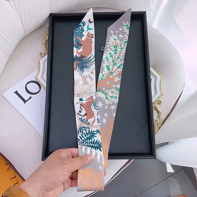 5 * 90 cm moda francese versatile giungla animale leone cervo ragazze nastro in twill avvolgere borsa manico nastro sciarpa di seta all'ingrosso