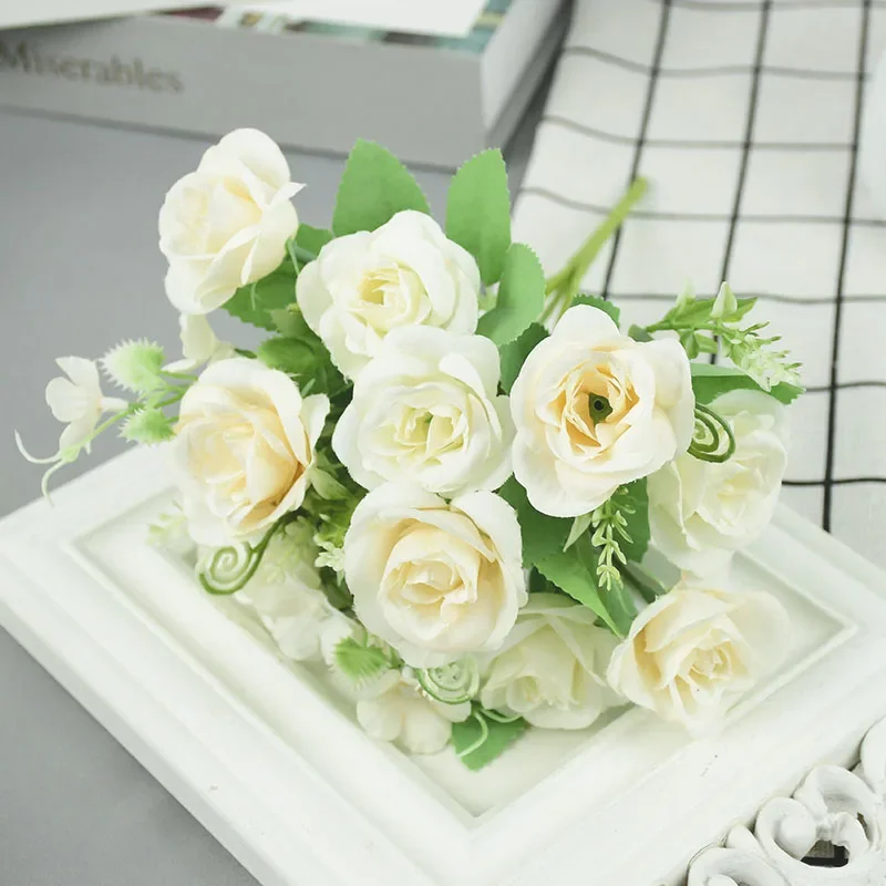 1Bouquet 10heads Artificial Flowers Silk Rose Bouquet Wedding Party Home Garden Decoration High Quality Fake Flower DIY Crafts