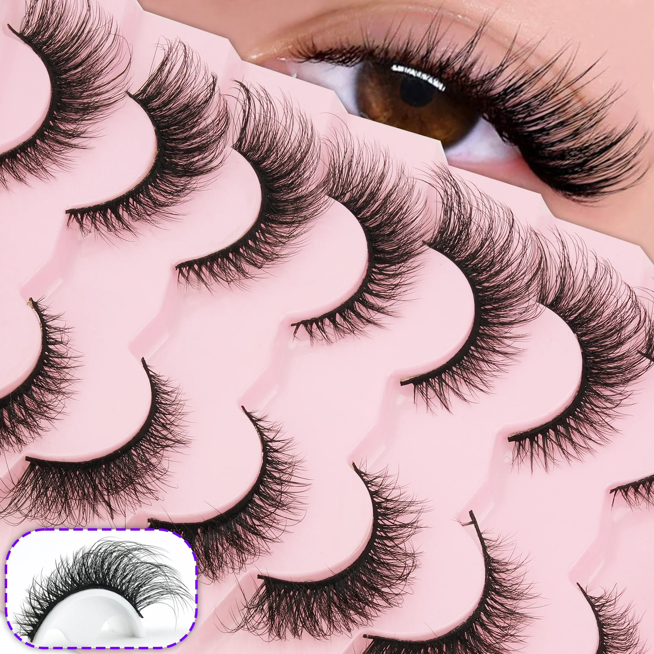 7 Pairs Faux Mink Strip Lashes Fluffy Wispy Volume Full Soft Reusable False Eyelashes for Daily Party Eye Makeup