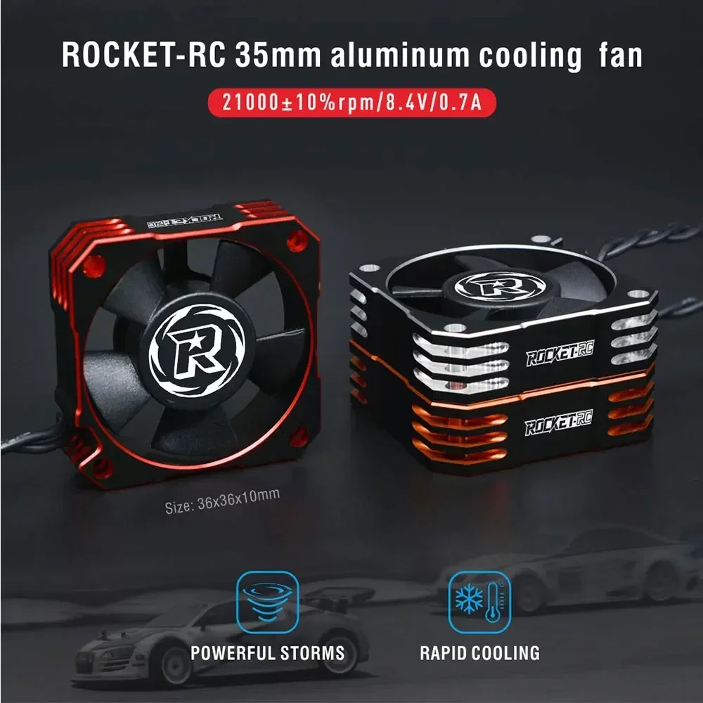 ROCKET 25/30/35/40/50Mm V2 Kipas Pendingin Logam 32000/28000/21000/16000/10000RPM untuk Mobil RC 1/8 1/10 1/12 540 550 3650 Motor ESC