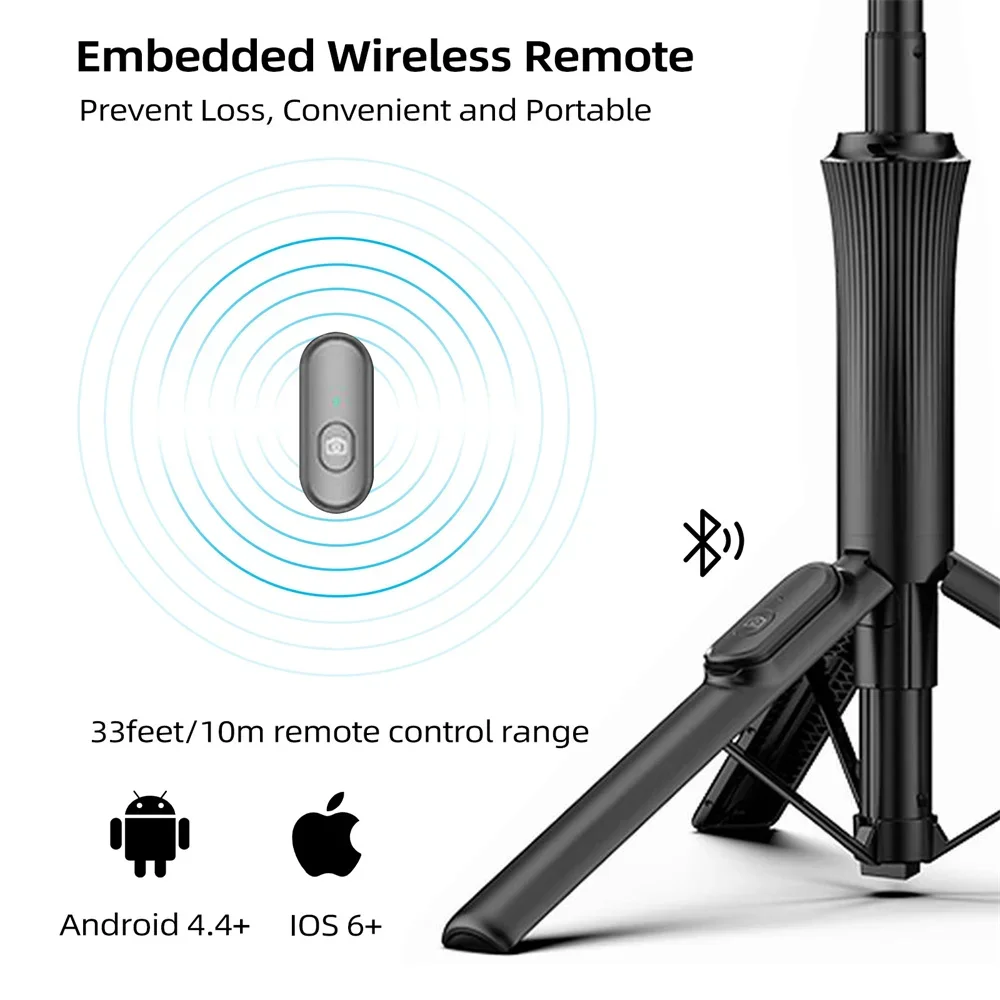Portable Magnetic Selfie Stick Tripod: Extends to 1.5m, Bluetooth Remote, 360Ball Head - Fits MagSafe iPhones & Samsung Phones