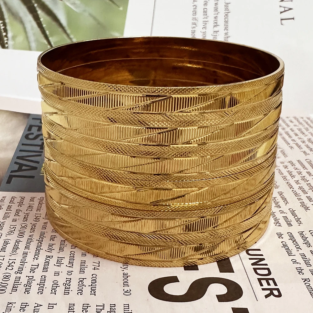 New Arrival Cuff Bracelet 24K Gold Color Dubai French African Bangle Women Bridal Wedding Party Charm Jewelry