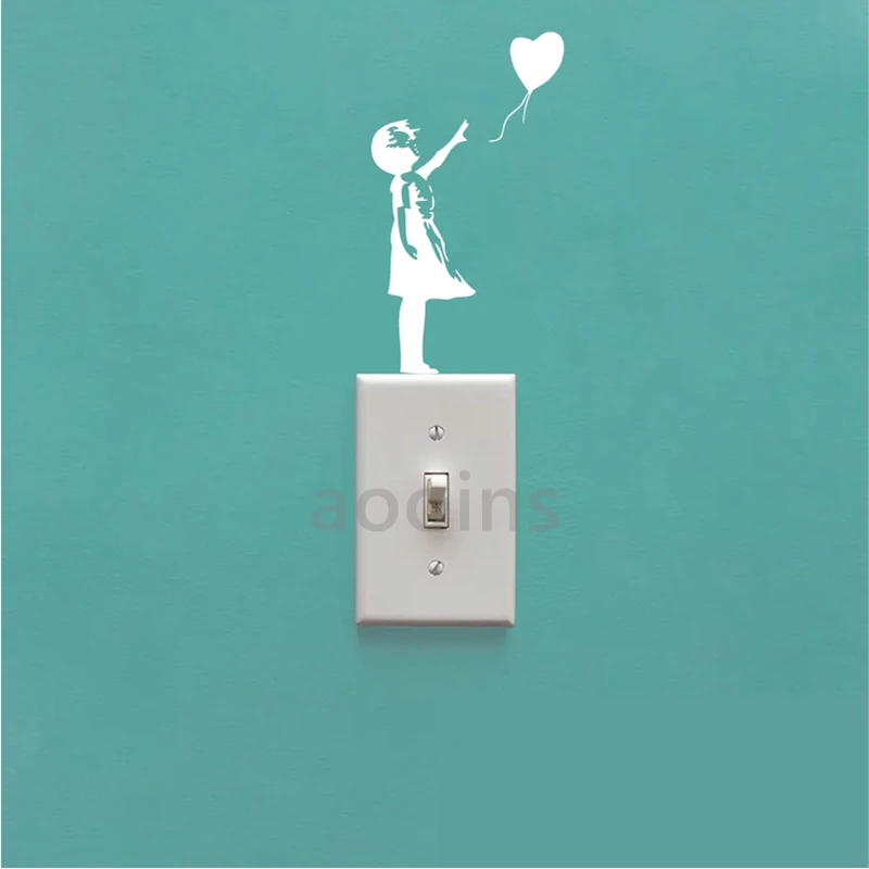 Banksy Theres Always Hope Fashion Bedroom Decor Decal Vinyl Switch Sticker, Flying Balloon Girl Cartoon Vinyl Switch Decals