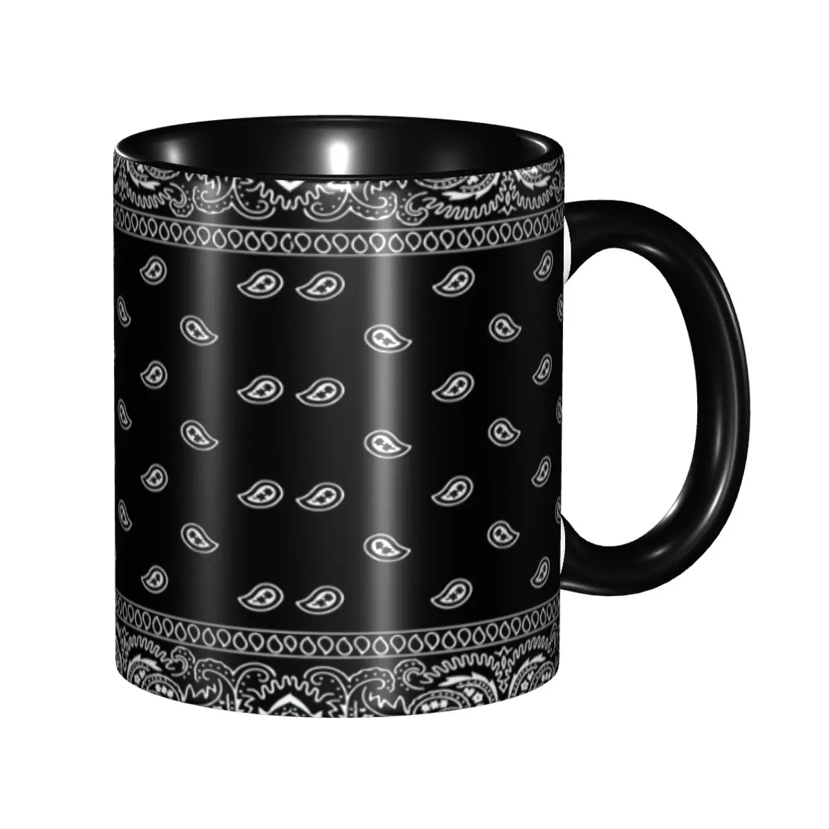 

Black And White Bandana Paisley Coffee Mug DIY Customized Bohemian Ceramic Mug Cup Creative Present