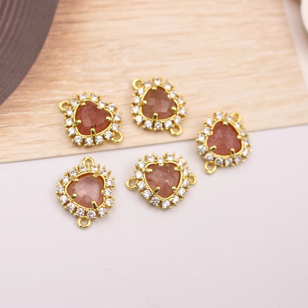 6pcs DIY Jewelry Accessories Faceted Heart Shape Natural Amazonite Quartz Stone CZ Pendant Linker Connectors for Necklace