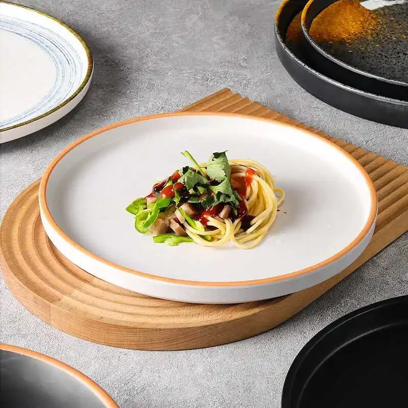 Melamine Western Steak Plate Round Flat Dish Imitation Porcelain Plastic Shallow Dish Restaurant Meat Plate Creative Dish