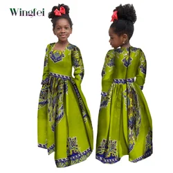African Girl Dress Kids Dashiki Ankara Floral Print Dress Wax Cotton Long Sleeve Dresses Fashion Africa Clothes for Girl WYT61