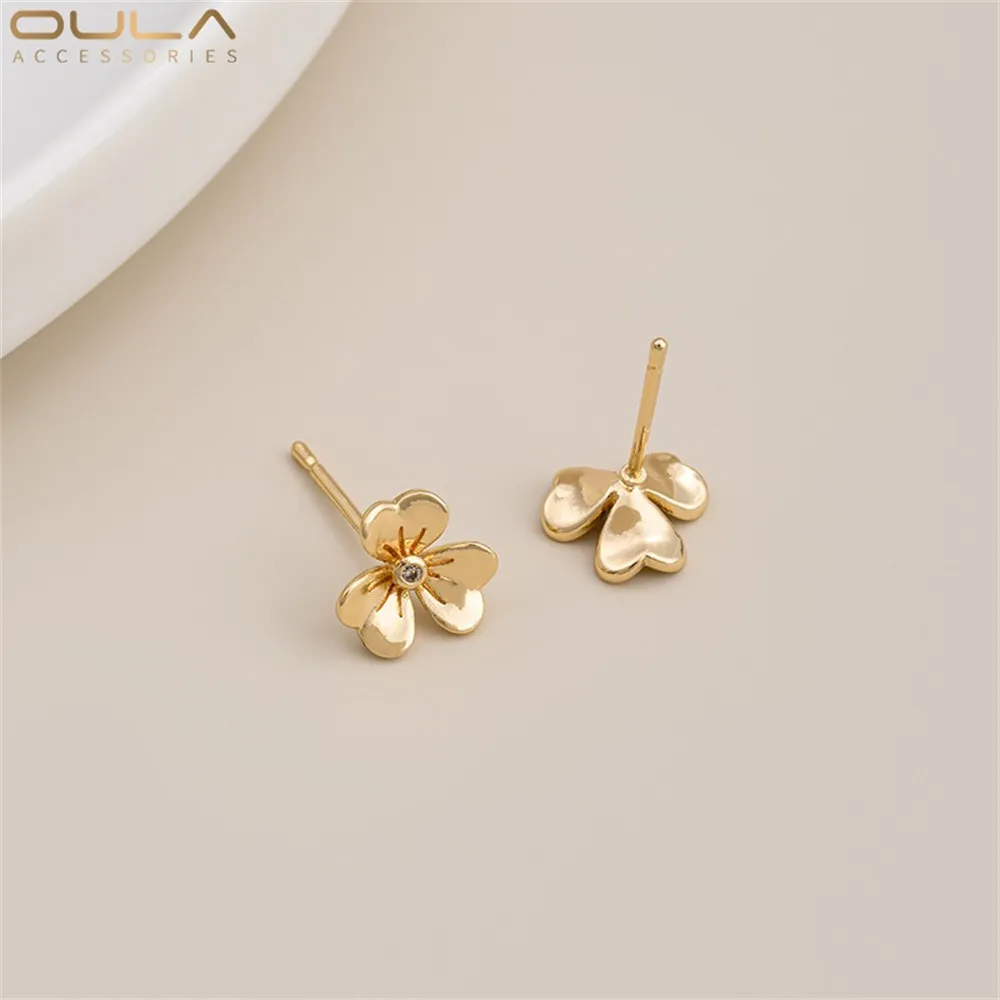 1 زوج 925 الفضة إبرة 14K مطلية بالذهب الزركون زهرة زهر الكرز وأقراط-مجوهرات الحفاظ على اللون