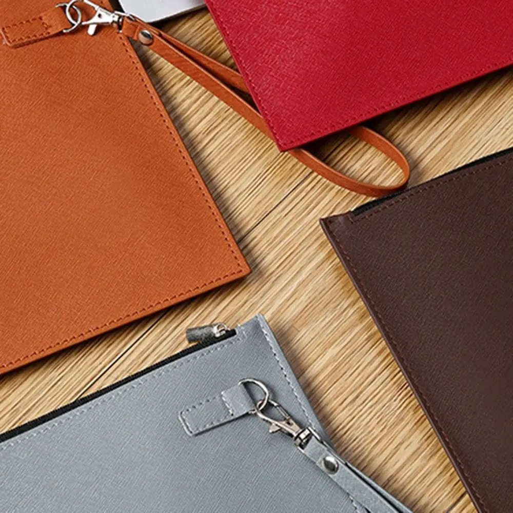 Large Capacity A4 Imitation Leather File Folder Simple Thickened File Storage Bag with Rope Waterproof Business Document Bag