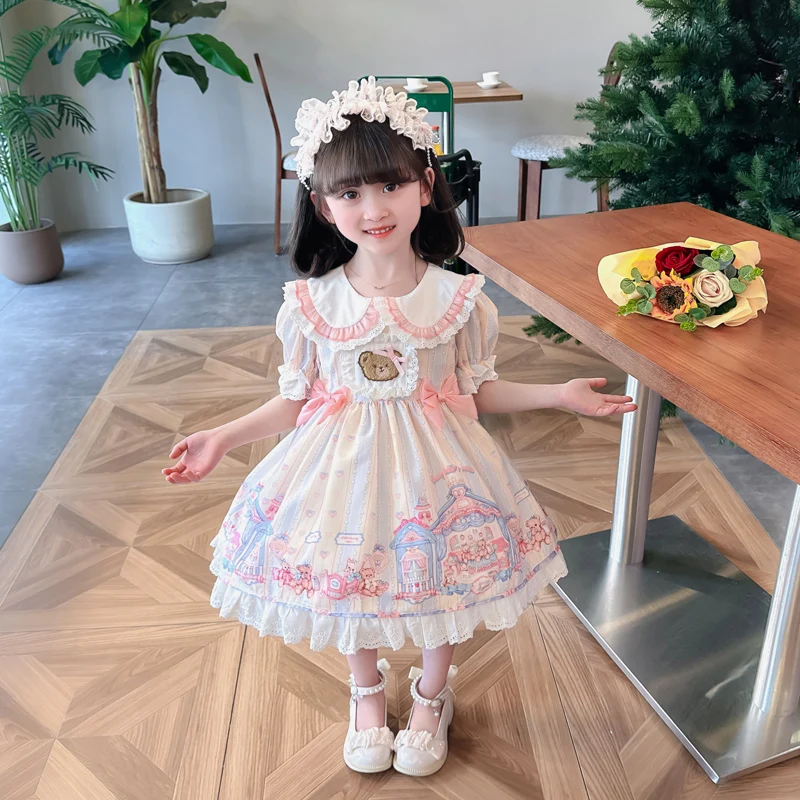 2023 new girl Lolita skirt elaborate bear design skin-friendly comfortable breathable fabric foreign girls essential dress