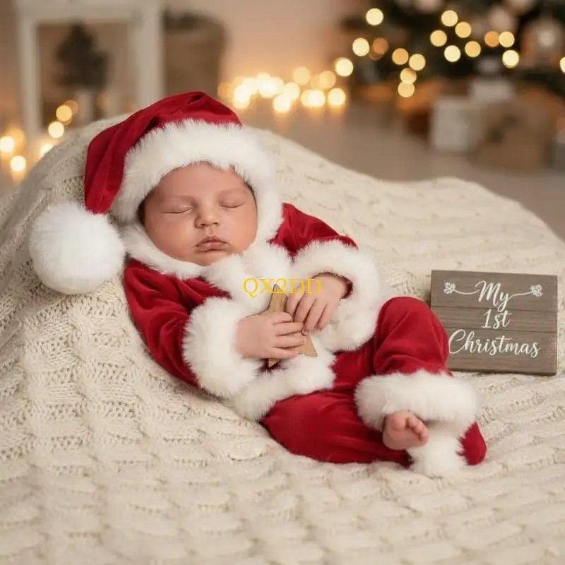 QX2D Baby Holiday Photography Costume Cosy Polyester Fabric Christmas Party Attire