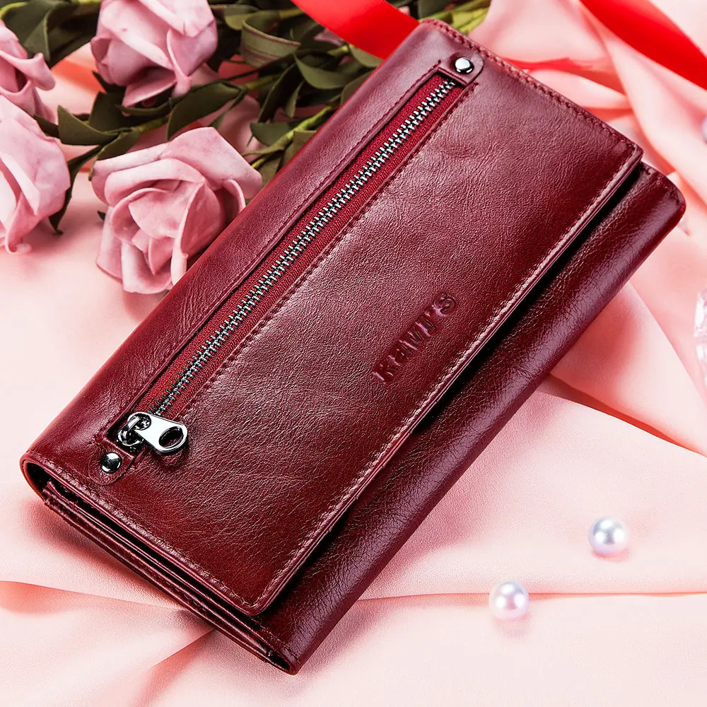 Fashionable Women Wallet Genuine Leather Long Classic Ladies Clutch with Zipper Coin Pocket Rfid Blocking Card Holder Phone Bag