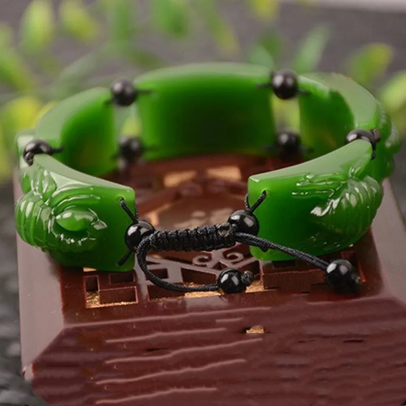 

Natural Green Jasper Hand Carved Five Poisons Bracelet Fashion Boutique Jewelry Men's and Women's Nephrite Five Poisons Bracelet