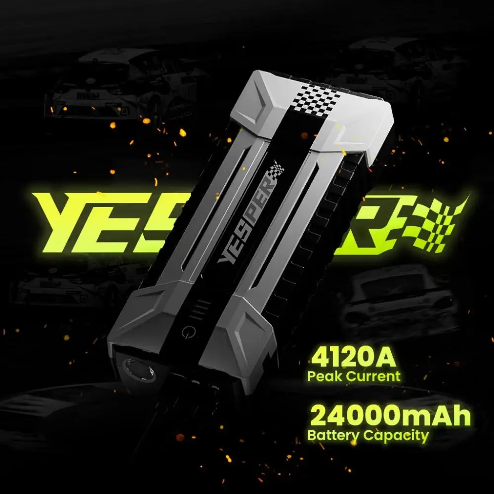 

YESPER 24000mAh Jump Starter & Power Bank, 4120A Peak, 12V for All Gas & 10.0L Diesel Engines, Portable Charger.