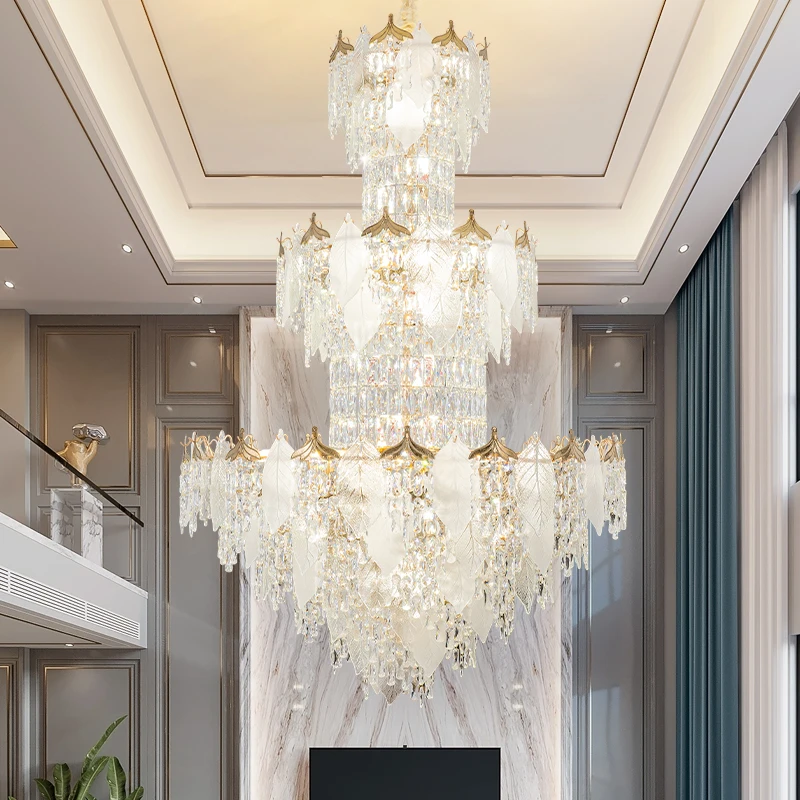 Lampadario a LED in cristallo a foglia postmoderna Lampadario a sospensione loft duplex di design di lusso per soggiorno, camera da letto, lampada decorativa