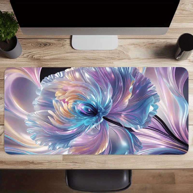 Iridescent Abstract Flower Extended Gaming Mouse Pad Ultra Smooth Surface Non-Slip Rubber Base Desk Mat