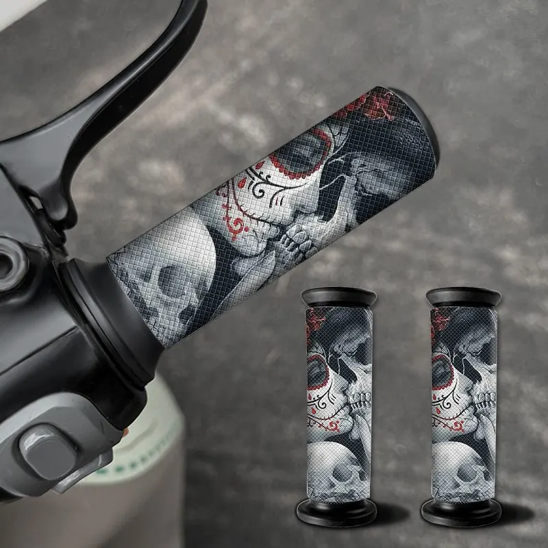 2Pcs 2D Gothic Skull Couple Handlebar Stickers, Waterproof Anti-Slip Vinyl Decals for Motorcycle Bike ATV