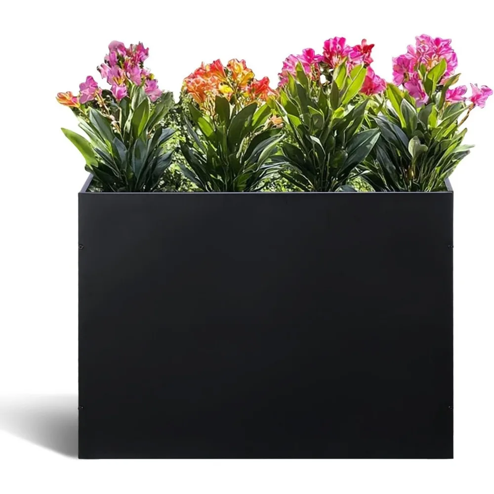 

Metal Rectangular Planter Box Tall Planters for Outdoor Plants Modern Heavy Duty with Drainage Holes for Outside Indoor Pat