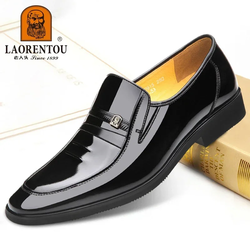 LAORENTOU  genuine leather breathable summer hollowed out men\'s business dress British leather shoes black 0915