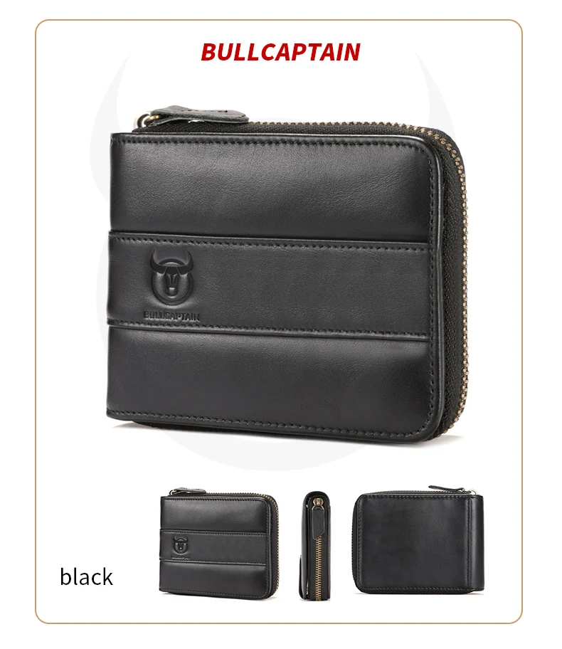 BULLCAPTAIN Herren Echtleder-Geldbörse mit RFID-Schutz, Vintage Rindsleder Reißverschluss-Brieftasche mit Münzfach, Kreditkartenhalter – Detail 17