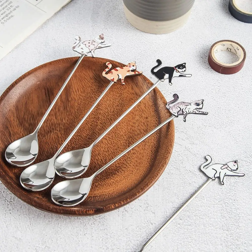 Cute Cat Fish 304 Stainless Steel Coffee Spoon Japanese Style Teaspoon Stirring Spoon Fruit Dessert Scoop Kitchen Accessories