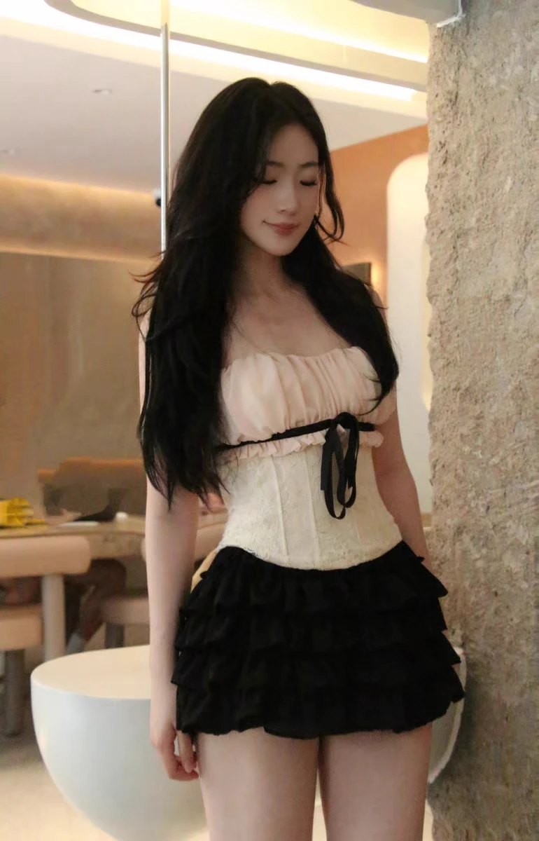 المرأة الصيف الحلو الطبقات الكشكشة Pantskirt سيدة مرونة الخصر ضئيلة قصيرة Pantskirt