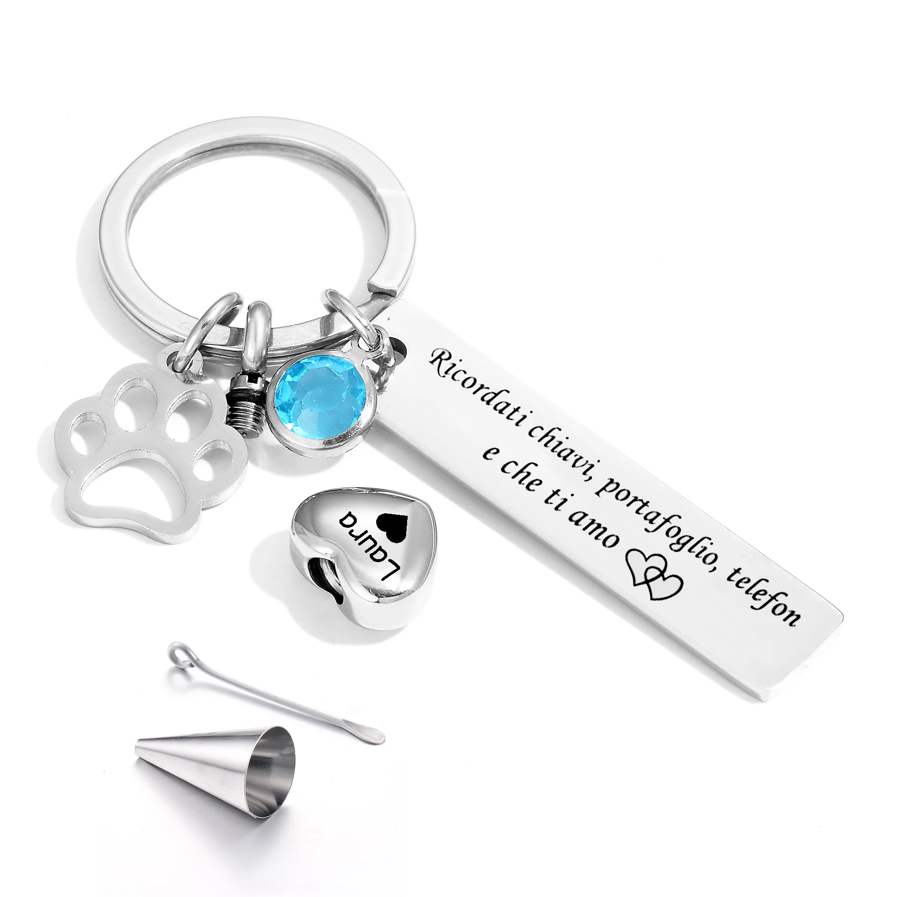 شخصية مستطيل قلادة الفولاذ المقاوم للصدأ القلب جرة المفاتيح مع باو طباعة عيد ميلاد حجر سلسلة مفاتيح سحرية مجوهرات هدية #1