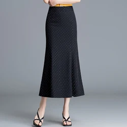 ZUZK Lady Summer Fashion Trumpet Skirt Hot Fix Elastic Waist Long Package Hip Mermaid Skirt