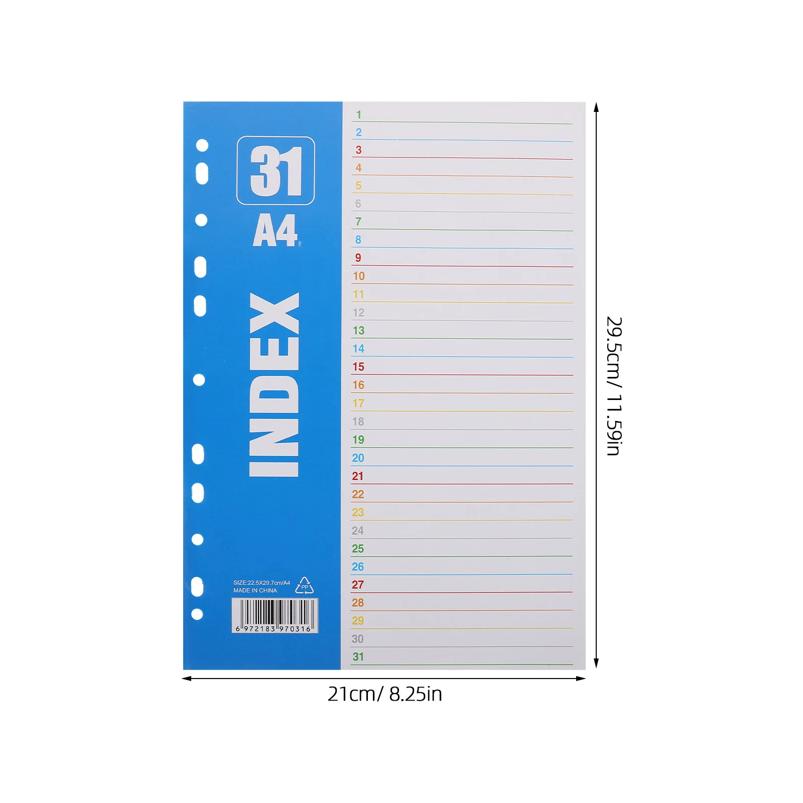 1Set Aesthetic Binder Index Dividers 1-31 Number Labels A4 11-Hole Loose-Leaf Page Markers for Notebook File Folder
