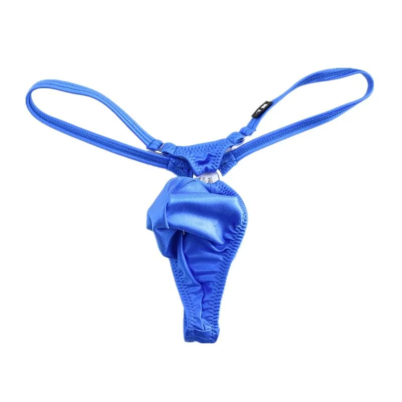 Men's Steel Ring G-String Thong Low Waist U-Pouch Adjustable Strap Sexy Ice Silk Underwear