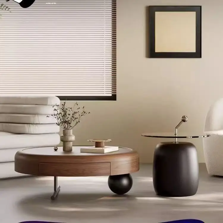 Italian light luxury round coffee table combination creative high-end living room home simple antique small apartment