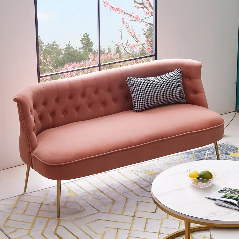 HXL Pink Single Double Three-Seat Sofa Nordic Balcony Bedroom Clothing Store Small Sofa