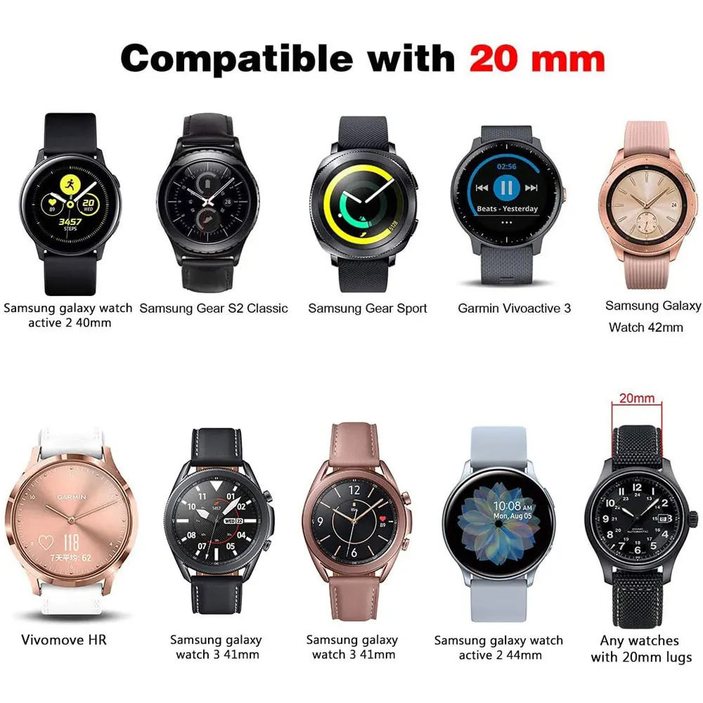 Ремешок 20 мм для часов Samsung Galaxy Watch Active 2 44 мм 40 мм/Garmin Vivoactive 3/Garmin Forerunner 245 645 Music Silicone S
