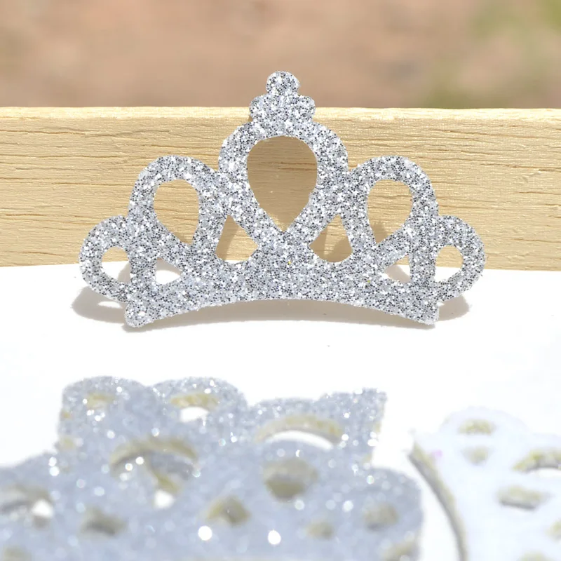 20Pcs 46*29mm Shiny Crown Appliques Glitter Huge Silver Padded Crown Patches for Crafts Garments Decoration DIY Accessories