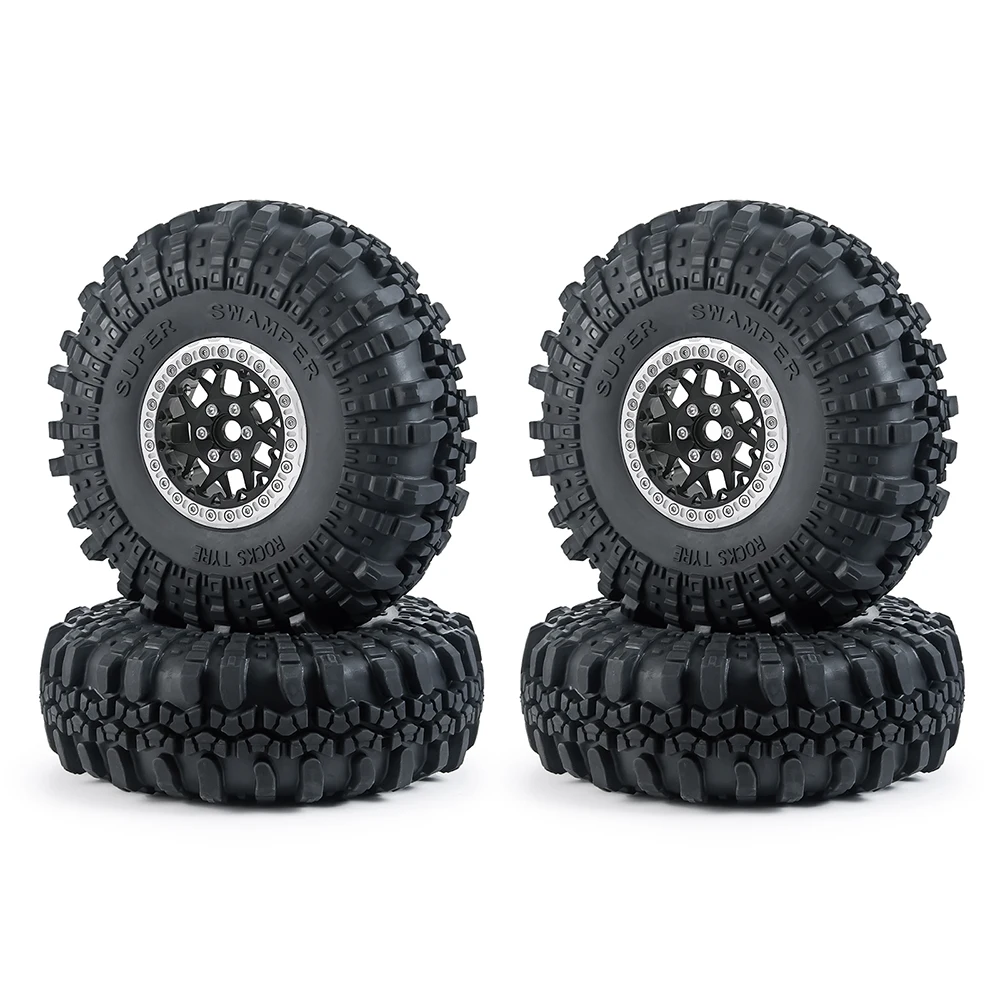 YEAHRUN 2.2 inch Metal Beadlock Wheel Rims & Rings & Rubber Tyre Tires Set for Axial SCX10 Wraith RBX10 TRX-4 1/10 RC Car Parts