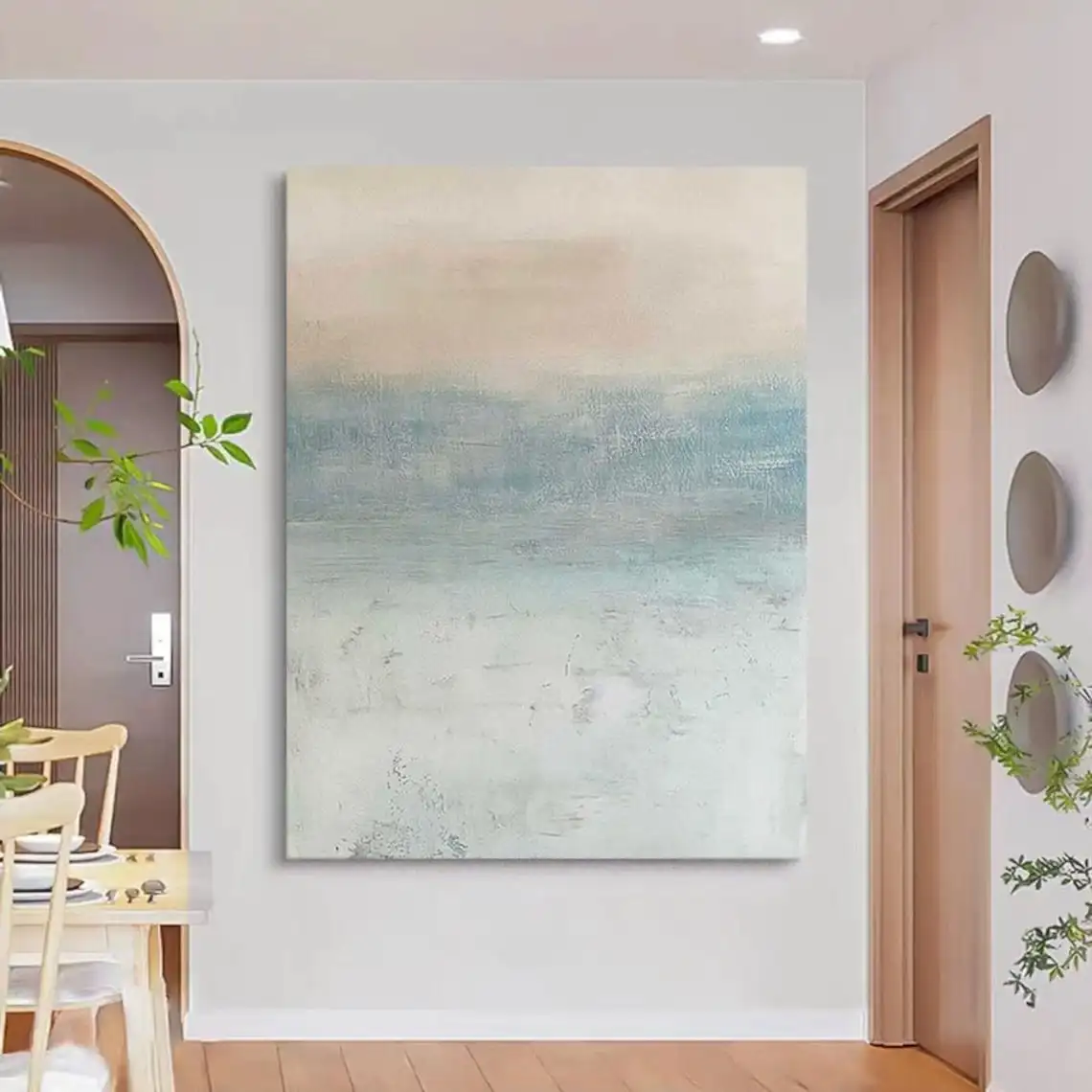 

Большая зеленая, синяя абстрактная картина маслом ручной работы, текстура, художественная акриловая картина на холсте, красочная настенная живопись, домашний декор, настенная живопись