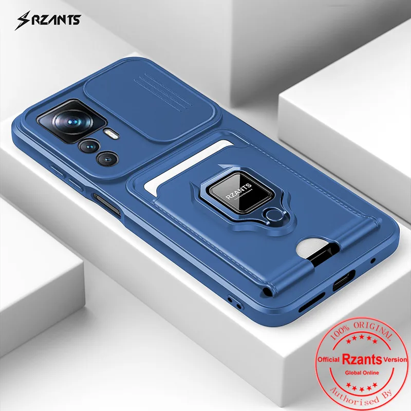 Rzants For Xiaomi 12T 12T Pro Camera Lens Protection Phone Case[Bison]Smooth Push-pull Card Slot Ring Holder Casing Cover