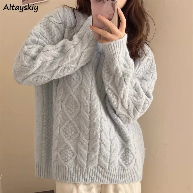 

Minimalist Pullovers for Women All-match Loose Warm Autumn Winter Soft College Ulzzang Casual Solid O-neck Knitted Comfortable