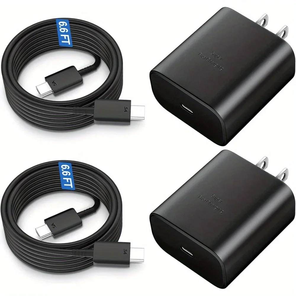 

2 шт., сверхбыстрое зарядное устройство 45 Вт, тип C, USB-кабель, совместимый с S22 Ultra/S20 Ultra/ Note 10 Plus/Galaxy Tab S8