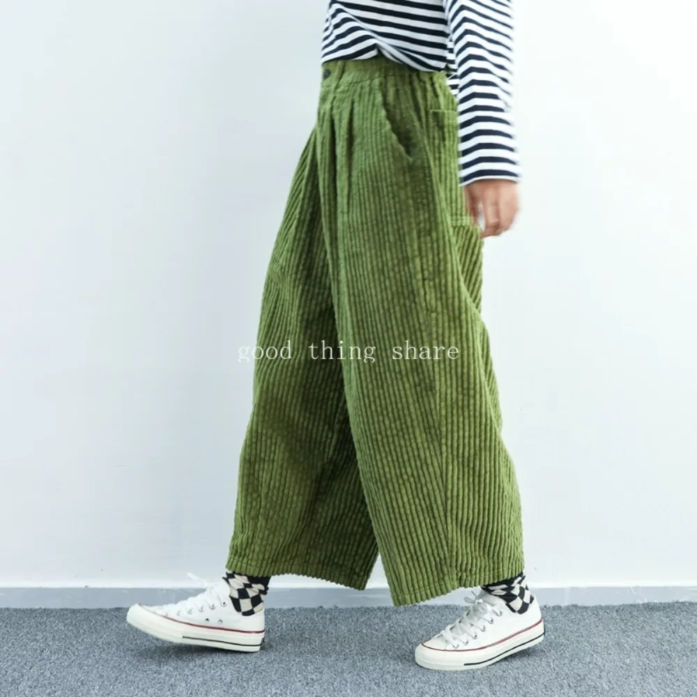 Cotton Wide Corduroy Corduroy Chiffon Pants Loose Trousers Elastic Wide Leg Pants