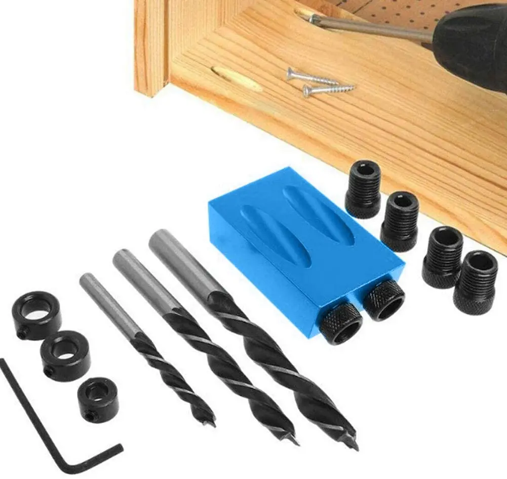 Hướng Dẫn Góc Khoan Định Vị Nghiêng Joinery Dụng Cụ Đồ Gỗ Xiên Lỗ Định Vị Bộ 15 Độ Cho Thợ Mộc 15PCS Bits Bộ