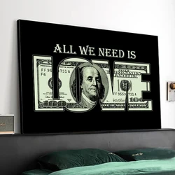 Dollar and Text Canvas Painting, Modern Pop Wall Prints, fotos, arte, fotos, tudo o que precisamos é dinheiro, amor, sala de estar, quarto, decoração de casa