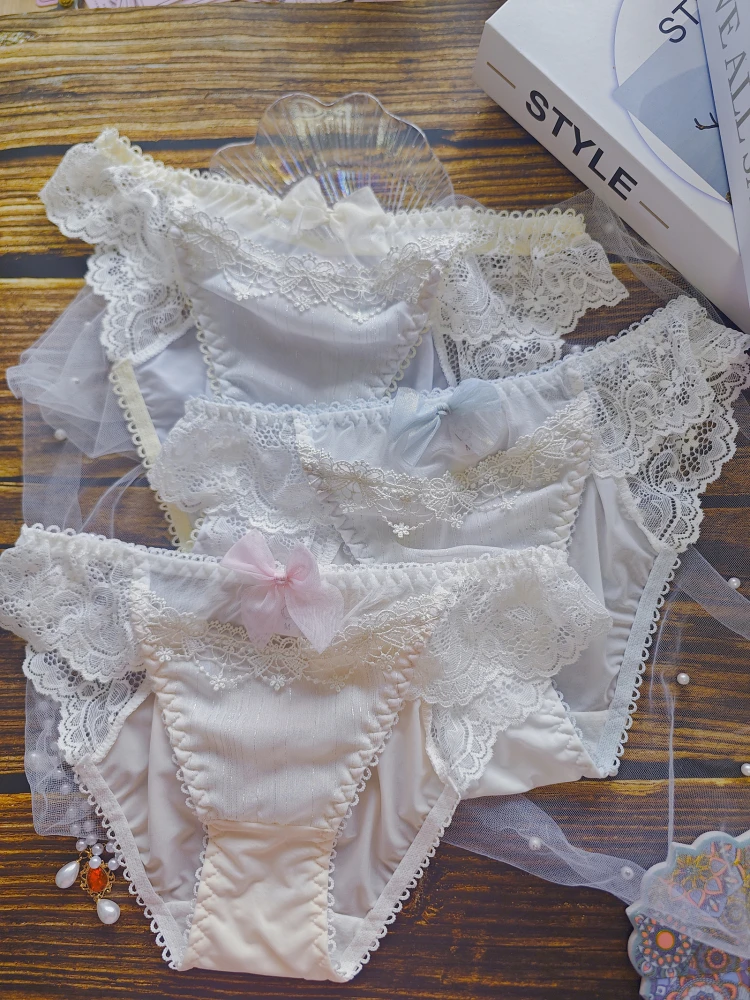 Sweet Style Ice Silk Geometric Splicing  Knot Women's Underwear Shiny Thread Chiffon Girl's Briefs Quick Dry Function