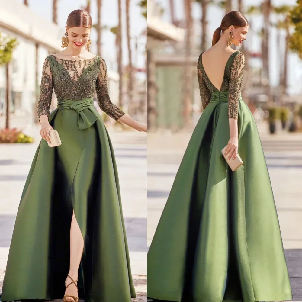 Customized Intricate Exquisite Satin Pleat Beading Ruched Draped A-line V-neck Long Dresses Cocktail Dresses Modern Style High Q